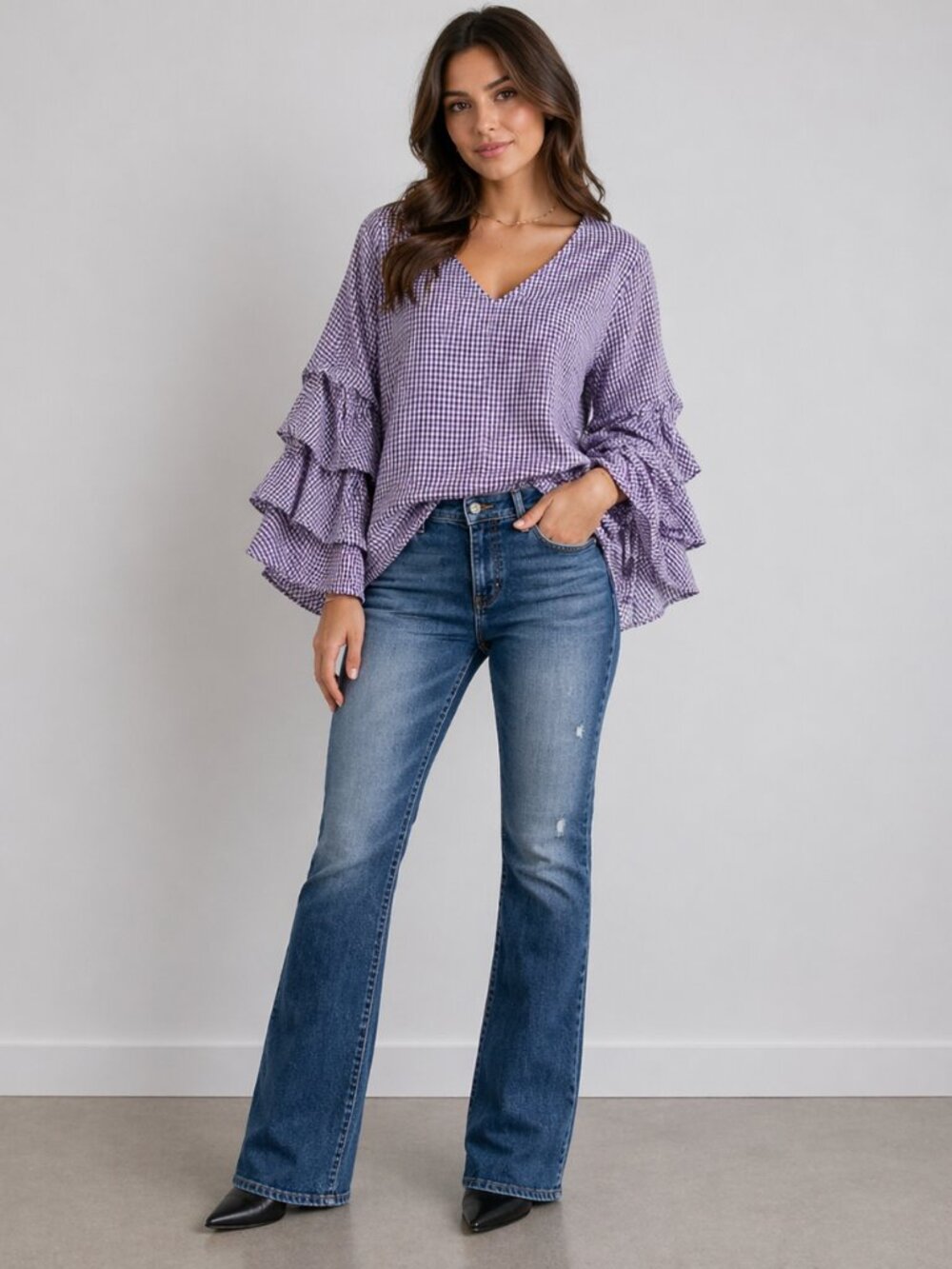 Anthropologie Sunday in Brooklyn Plaid Blouse Women M Ruffle Boho Cottagecore